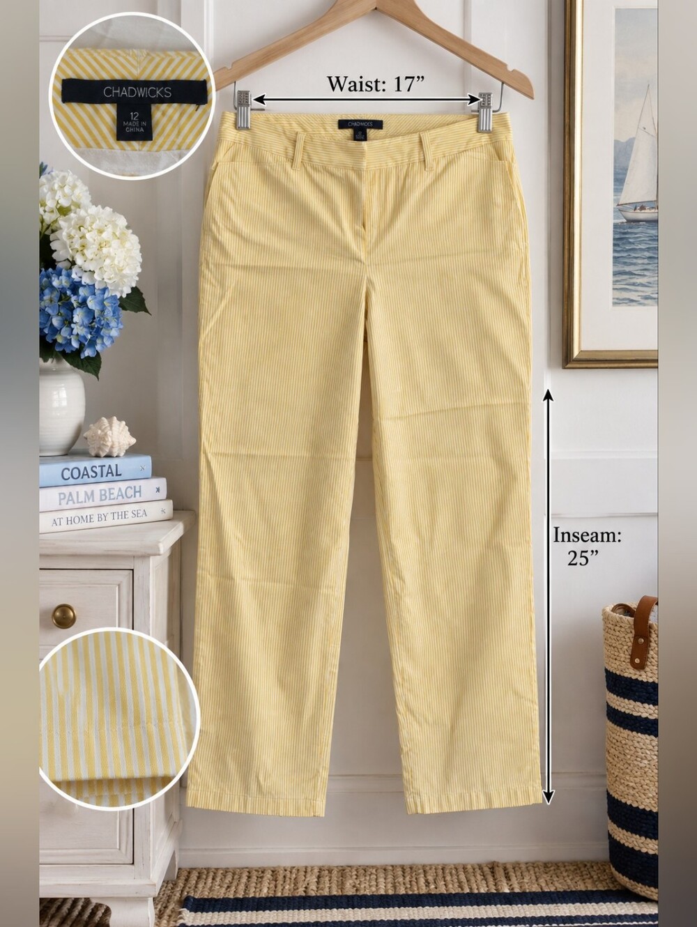 Chadwicks Women's Yellow & White Striped Cotton Ankle Pants Size 12